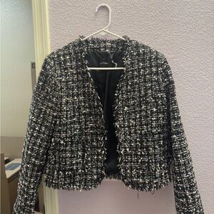 Dolce Cabo Black and White, Light Pink Detail Tweed Blazer